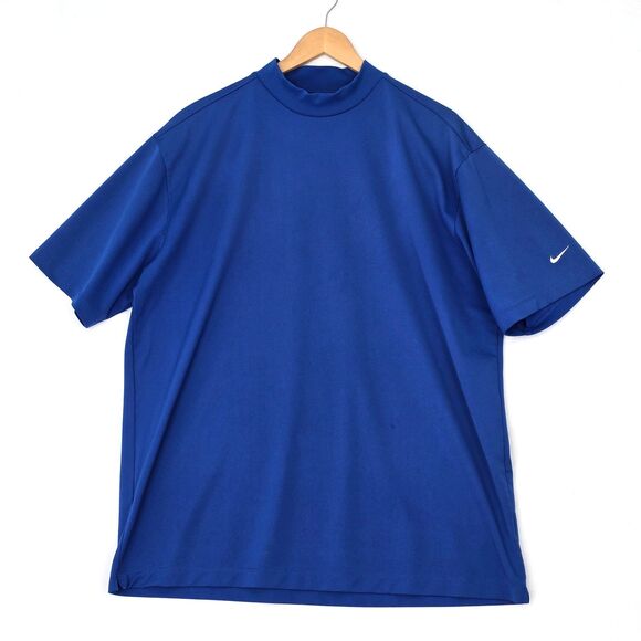Nike Golf Men’s XL Blue Mock Neck Fit Dry Short Sleeve Golf Shirt Swoosh Dri Fit - Picture 1 of 8